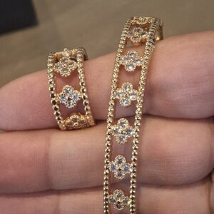 Gold-Tone Floral Crystal Bracelet and Ring Set